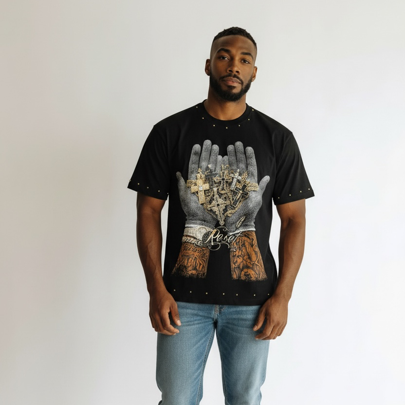 T-Shirt  mani croci  "Reset"